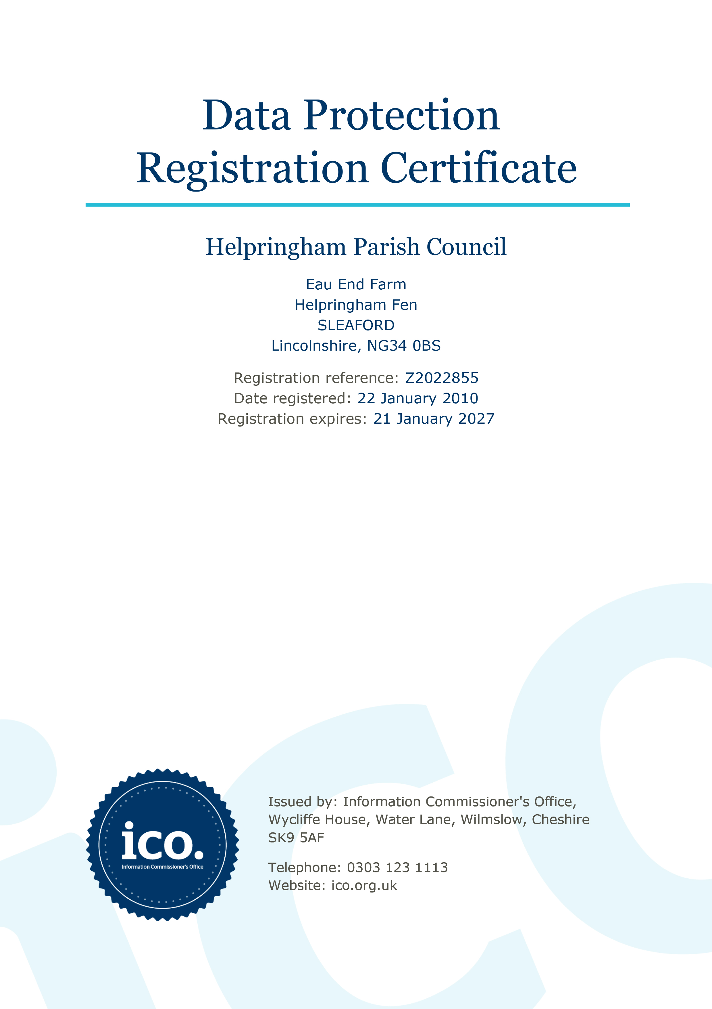 Data Protection
Registration Certificate